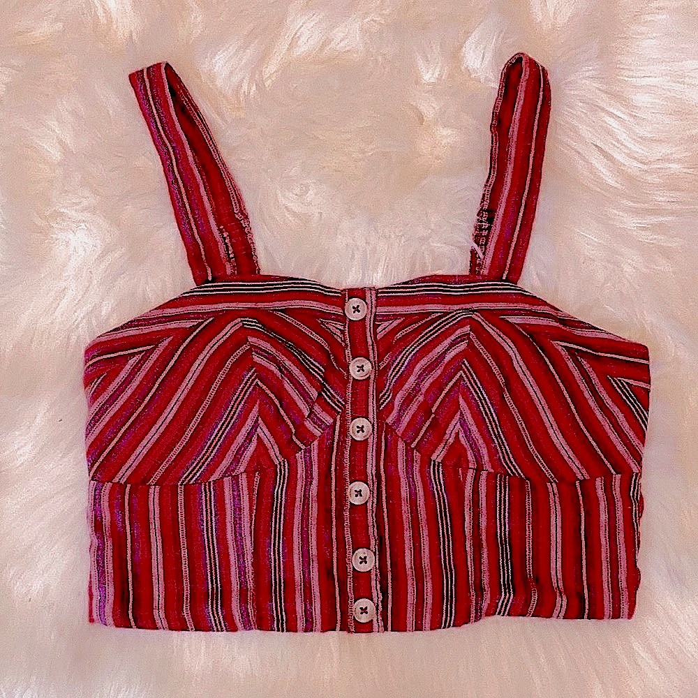 American Eagle corset crop top tank red stripe cotton linen boho padded XS